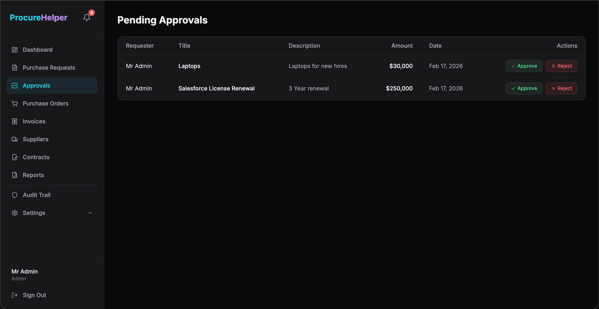 No more email chains — approvals actioned in one place
